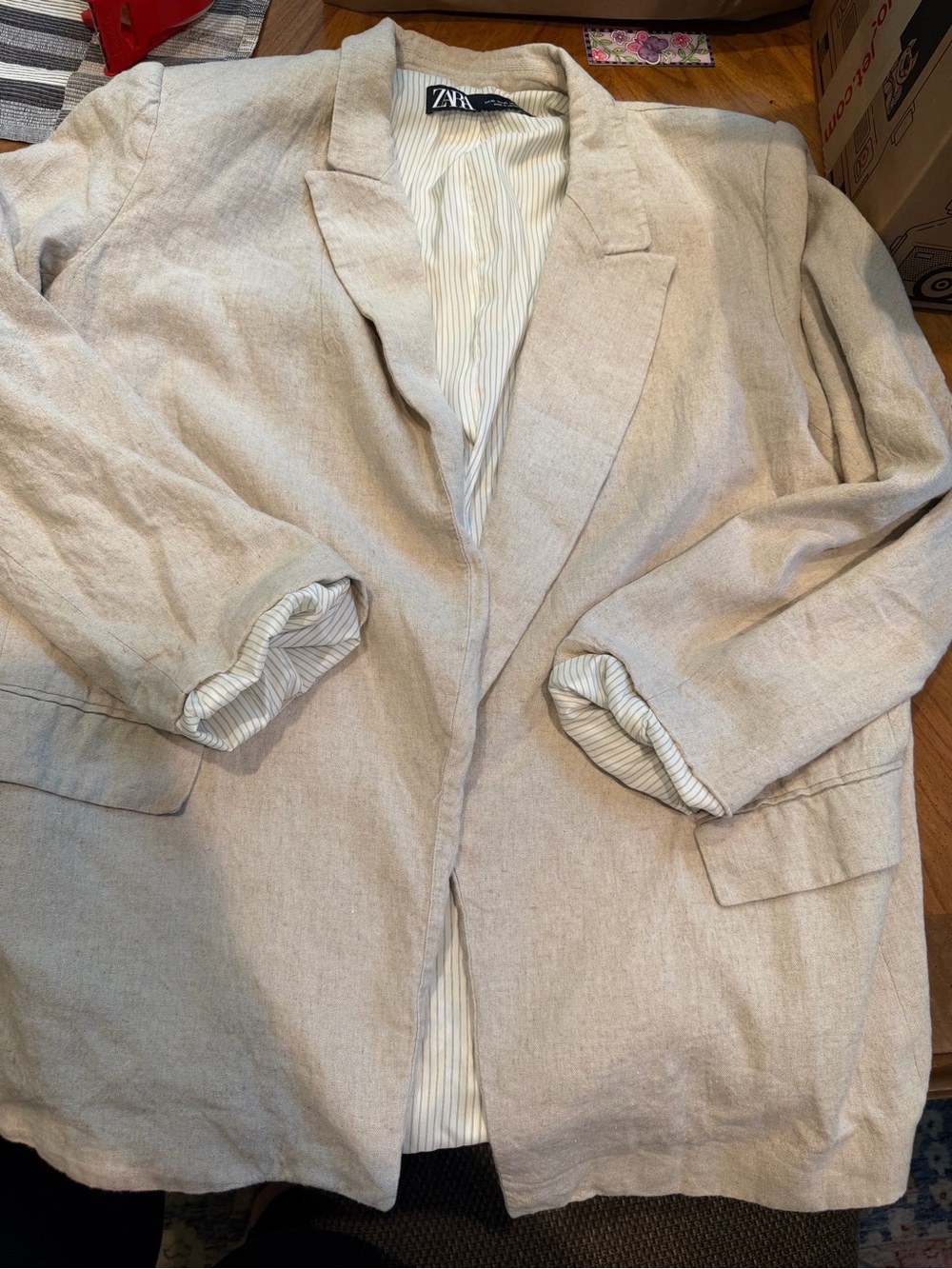 ZARA Beige Linen-Blend Blazer size XL
